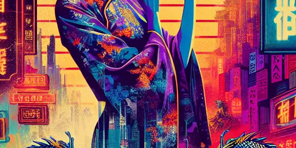 A vibrant 1980s Hong Kong erotic film poster featuring a central figure in traditional attire amidst cultural symbols and urban landscapes.