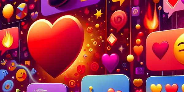 A vibrant chat interface filled with emojis suggesting hidden adult meanings, set against a neon-lit urban backdrop.